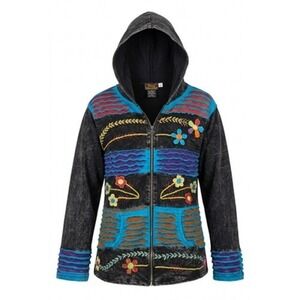 Rising International Jacket Womens 2XL Artsy Embroidered Boho Hooded Hobo Grunge